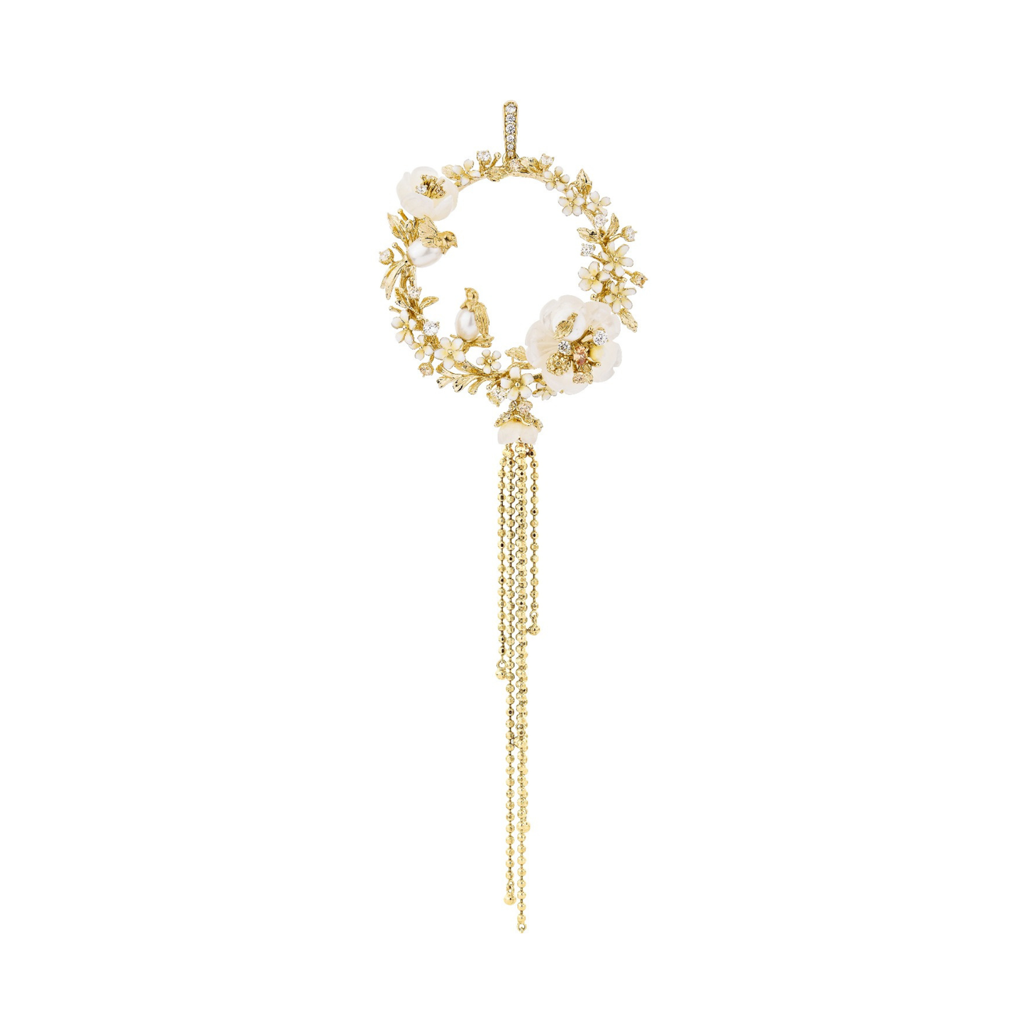 CARVED FLOWER & BIRD TASSEL PENDANT