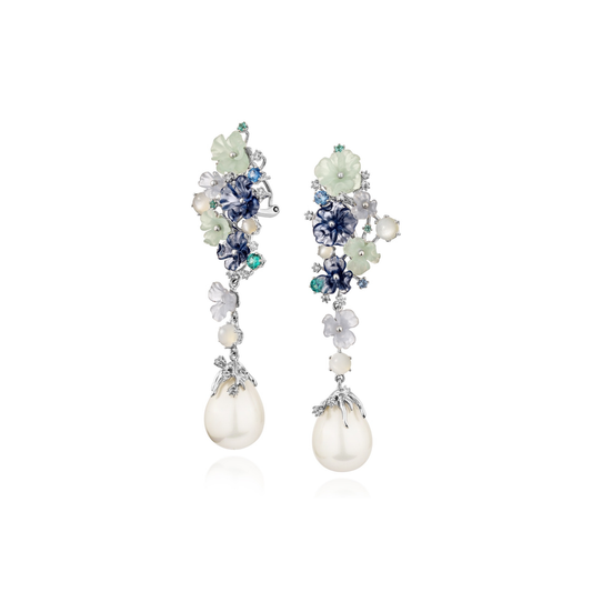 BLUE FLORAL CLUSTER DROP EARRINGS