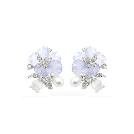 BLUE CHALCEDONY FLOWER EARRINGS