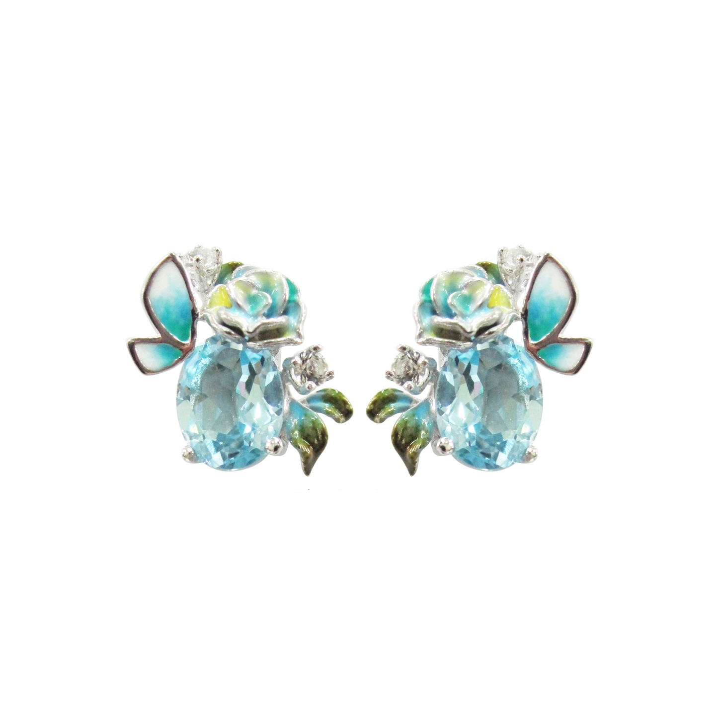 BLUE TOPAZ & ENAMEL BLOSSOM EARRINGS