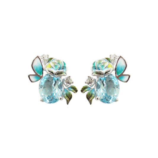 BLUE TOPAZ & ENAMEL BLOSSOM EARRINGS