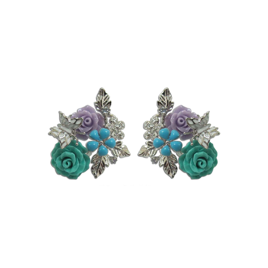 CARVED ROSE LAVENDER & TURQUOISE EARRINGS