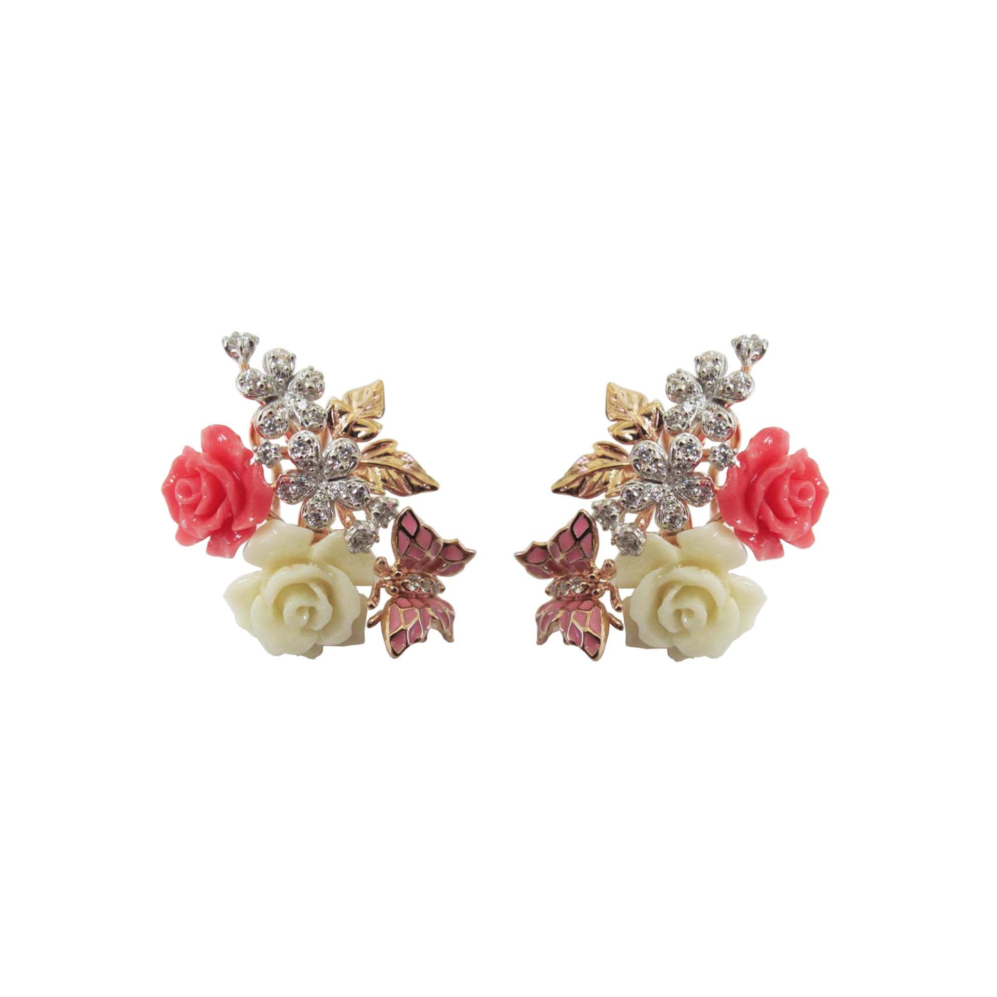 CARVED ROSE WHITE & ORANGE EARRINGS
