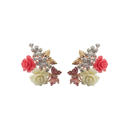 CARVED ROSE WHITE & ORANGE EARRINGS