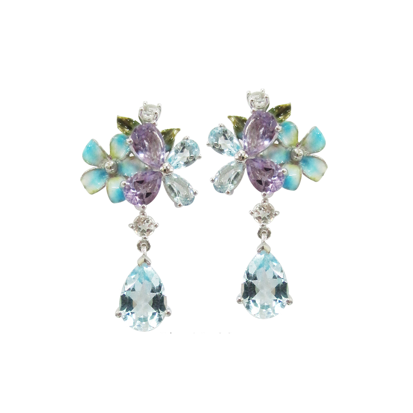 AMETHYST & BLUE TOPAZ FLORAL EARRINGS