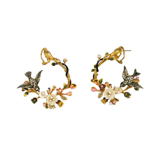 FLORAL BIRD HOOP EARRINGS