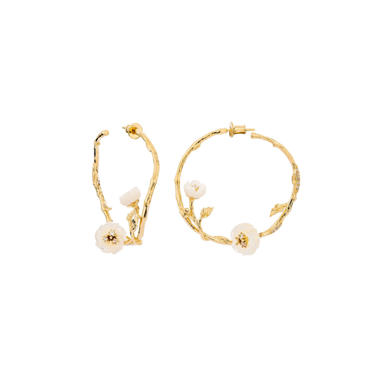 GOLD VINE & SHELL FLOWER HOOPS