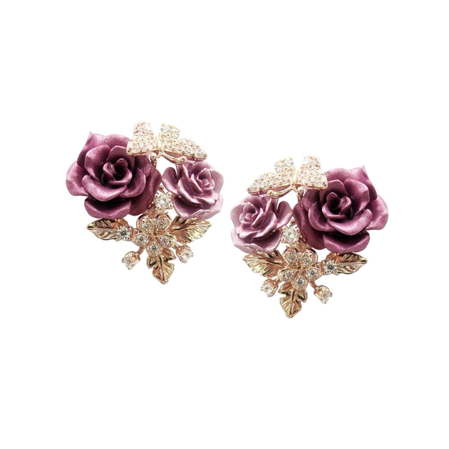ALUMINIUM PINK ROSE & BUTTERFLY EARRINGS