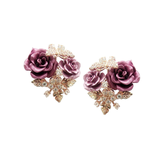 ALUMINIUM PINK ROSE & BUTTERFLY EARRINGS