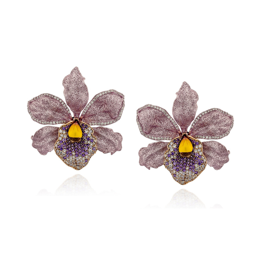 LAVENDER PAVE ORCHID EARRINGS