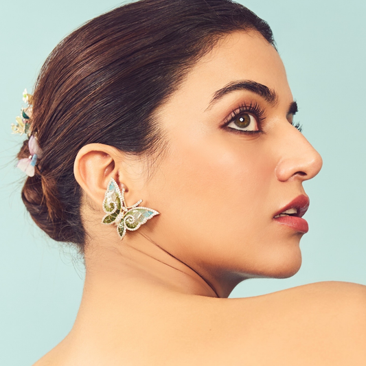 EMERALD ENAMEL BUTTERFLY EARRINGS