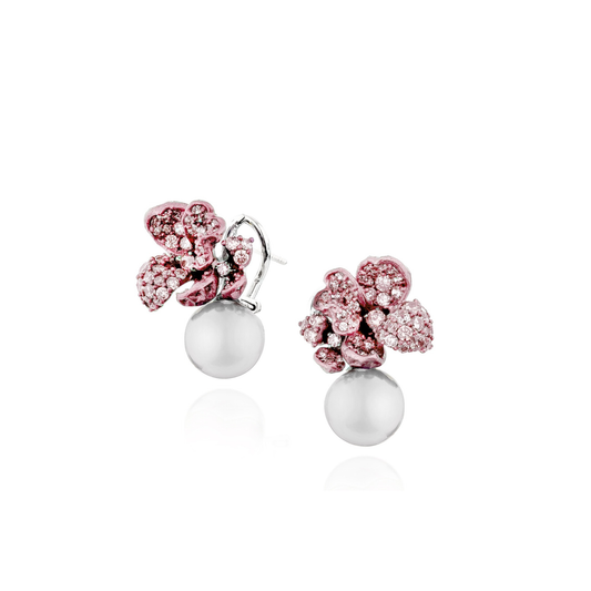 PINK FLORAL PEARL DROP EARRINGS