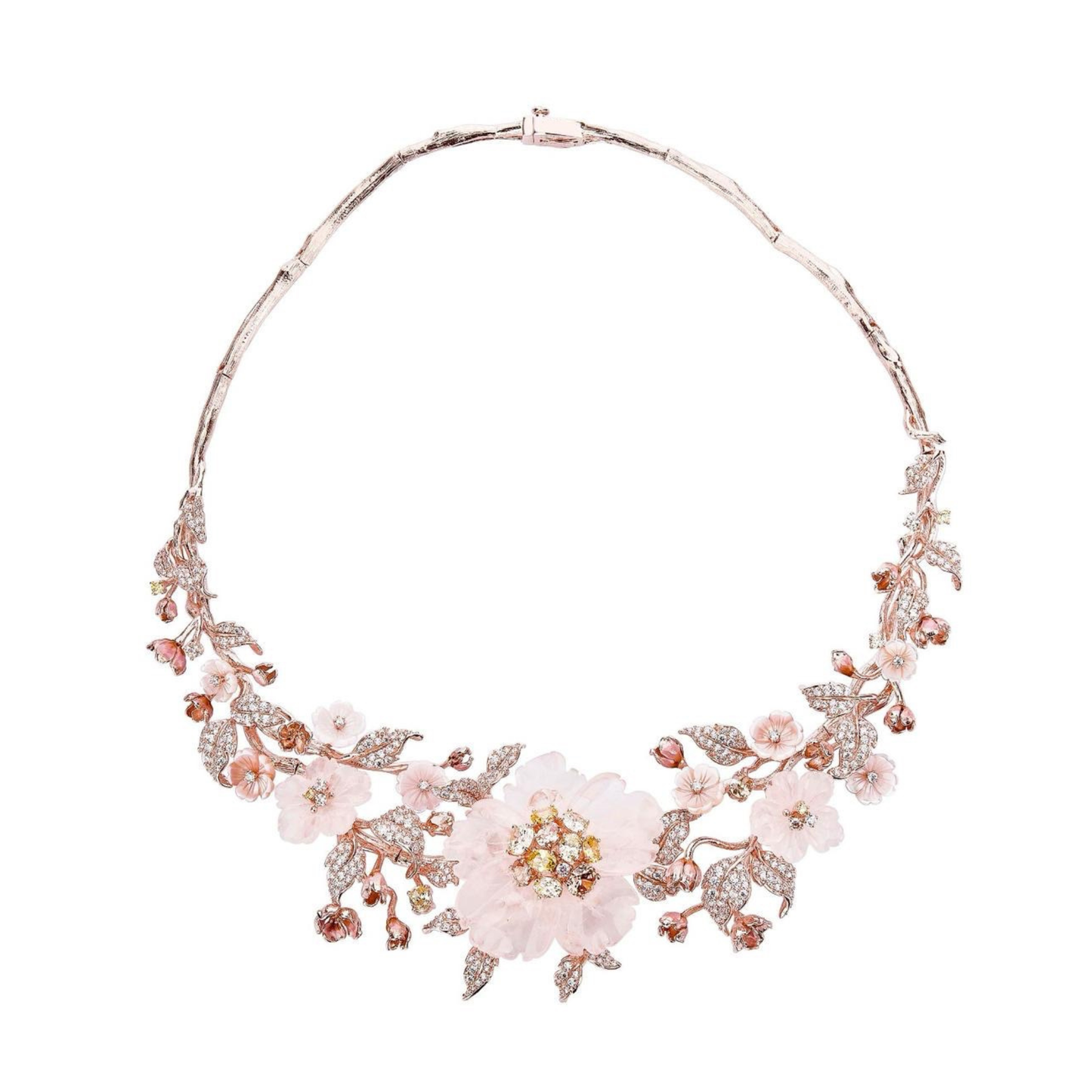 ROSE QUARTZ FLORAL CLUSTER NECKLACE