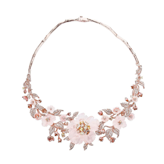 ROSE QUARTZ FLORAL CLUSTER NECKLACE