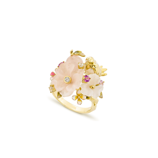 ROSE QAURTZ GARDEN BIRD RING