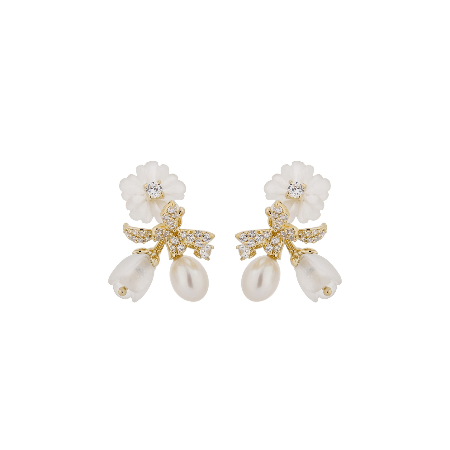 WHITE QUARTZ & BUTTERFLY EARRINGS