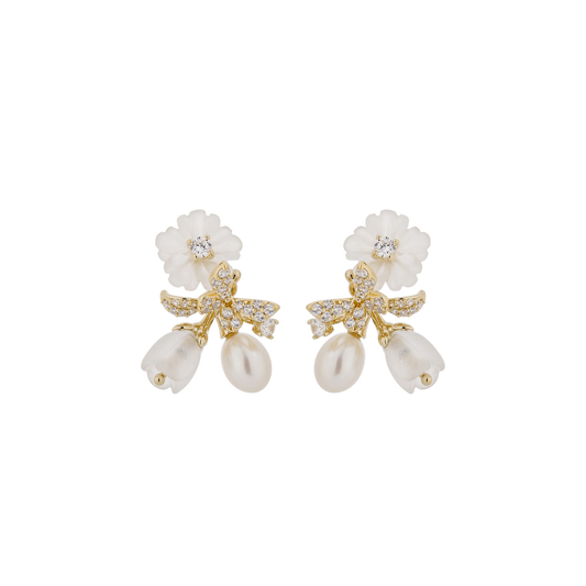 WHITE QUARTZ & BUTTERFLY EARRINGS
